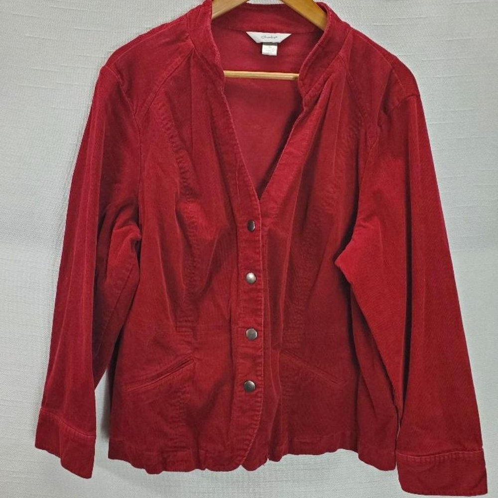 CJ Banks Corduroy Jacket Womens 2x Red V-Neck Snap Button Lightweight